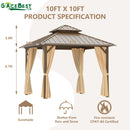 GAZEBEST 10x10 ft Hardtop Gazebo Outdoor Aluminum Patio Gazebo Double Roof Galvanized Steel Canopy with Netting and Curtains for Garden, Backyard,Deck and Lawns