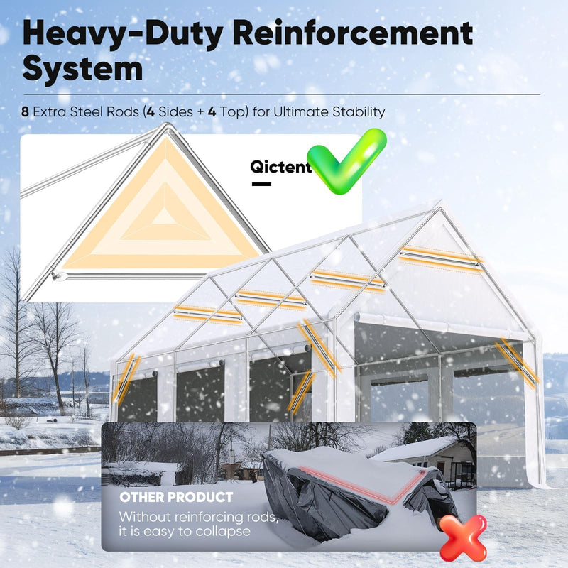 Quictent Heavy Duty 12x20 ft Carport Tent with Ultra-High Peak & Ventilation Windows, Waterproof Outdoor Canopy Shelter for Events, Storage, Parking & Wedding - White