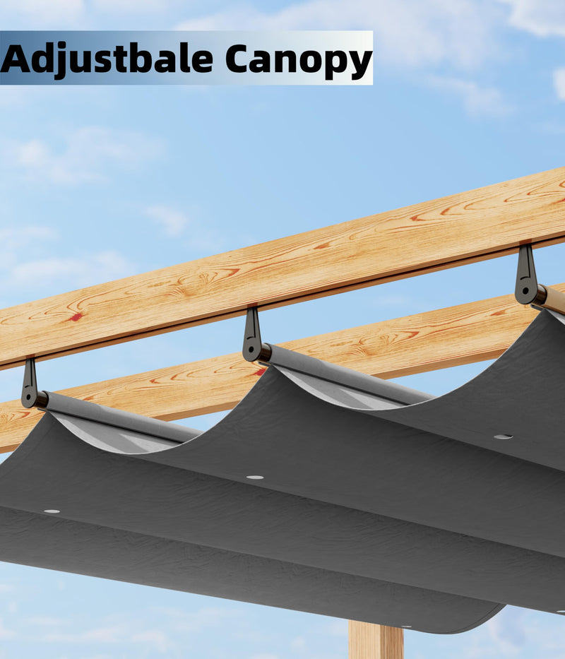 GarveeLife 10 x 10 Ft Wood-Grain Aluminum Pergola Outdoor Pergola with Retractable Canopy Sun Shade Shelter for Garden, Patio, Backyard, Deck - Gray