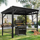 Domi 6.5x12FT Hardtop Grill Gazebo, Outdoor BBQ Gazebo with Galvanized Steel Sloping Roof, Metal Permanent Sun Shade Grill Canopy Shelter with 2 Side Shelves and Ceiling Hooks for Patio Yard, Gray