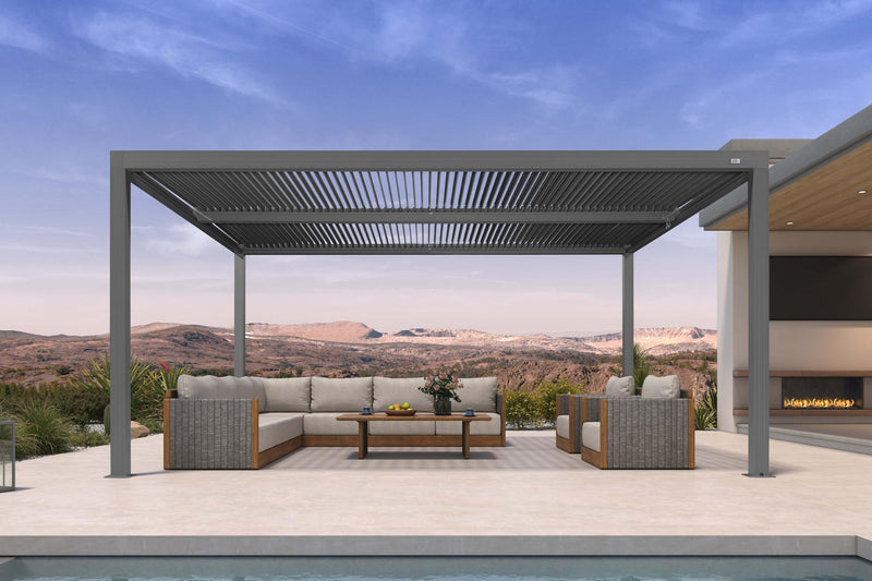 PURPLE LEAF Louvered Pergola 12' x 16' Outdoor Full Aluminum Pergola with Adjustable Rainproof Roof Modern Retractable Patio Hardtop Gazebo for Deck Backyard Garden Slate Grey