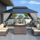 12' x 16' Hardtop Gazebo,Outdoor Galvanized Steel Metal Double Roof Gazebo with Curtains and Netting for Patios, Gardens, Lawns,Grey