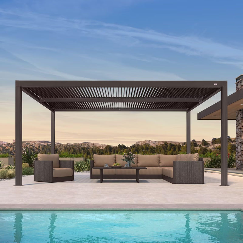 PURPLE LEAF Louvered Pergola 10' × 16' Outdoor Hardtop Gazebo Sun Shade with Adjustable Canopy Patio Aluminum Retractable Roof for Outside Deck Backyard Pavilion