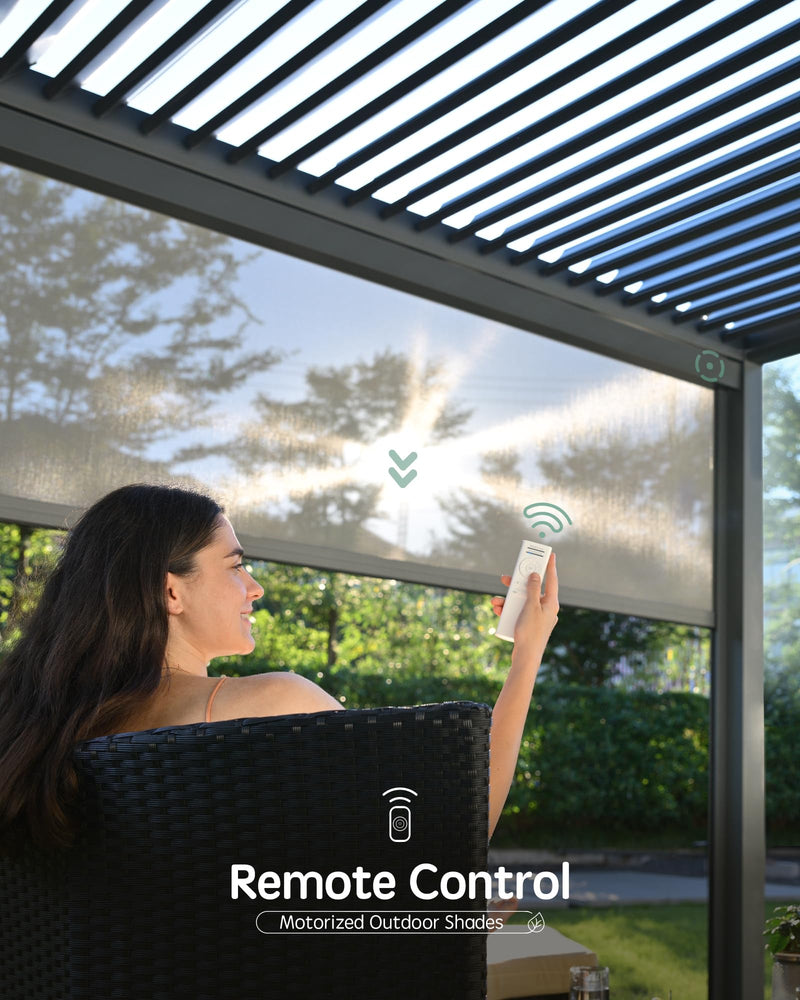 Yoolax Motorized Customized Shade 10Ft for Louvered Pergola, Sun Screen with Remote Control