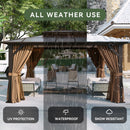 Aoxun 12'x10' Hardtop Gazebo, Aluminum Frame Permanent Pavilion with Curtains and Netting, Outdoor Polycarbonate Double Roof Canopy, Designed for Garden, Lawns, Patio, Brown