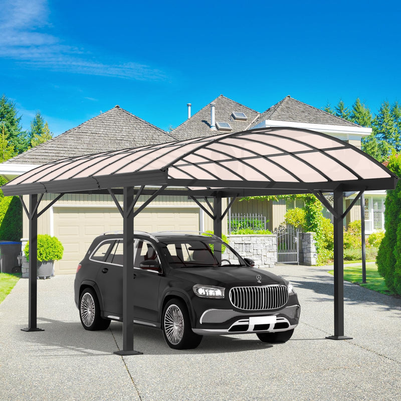 BUPPLEE Heavy Duty Metal Carport Kit 10 x 15 ft, Aluminum Carport with UV50+Resistant PC Sunlight Panels,Sturdy Metal Carports for Cars, Boats,Outdoor Storage Shed,Anti Rust Awning,Snow