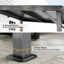 Domi 8' x10' Lean to Gazebo with Upgraded Drainage System, Wall Mounted Gazebo Hardtop Galvanized Steel Sloping Roof for Patio Deck Backyard Lawn Party（Gray）