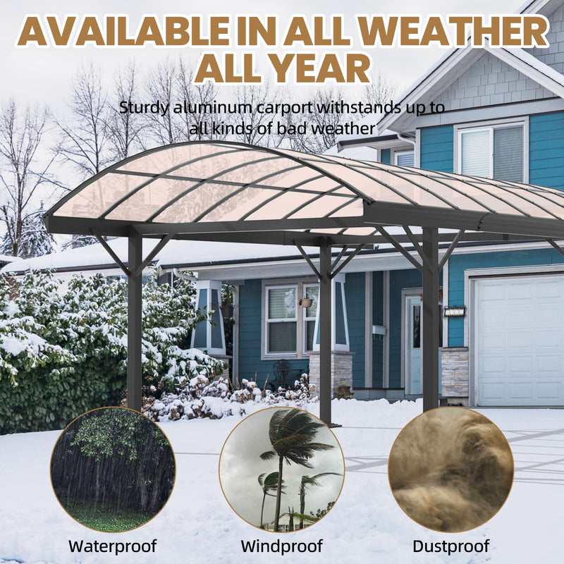 BUPPLEE Heavy Duty Metal Carport Kit 10 x 15 ft, Aluminum Carport with UV50+Resistant PC Sunlight Panels,Sturdy Metal Carports for Cars, Boats,Outdoor Storage Shed,Anti Rust Awning,Snow