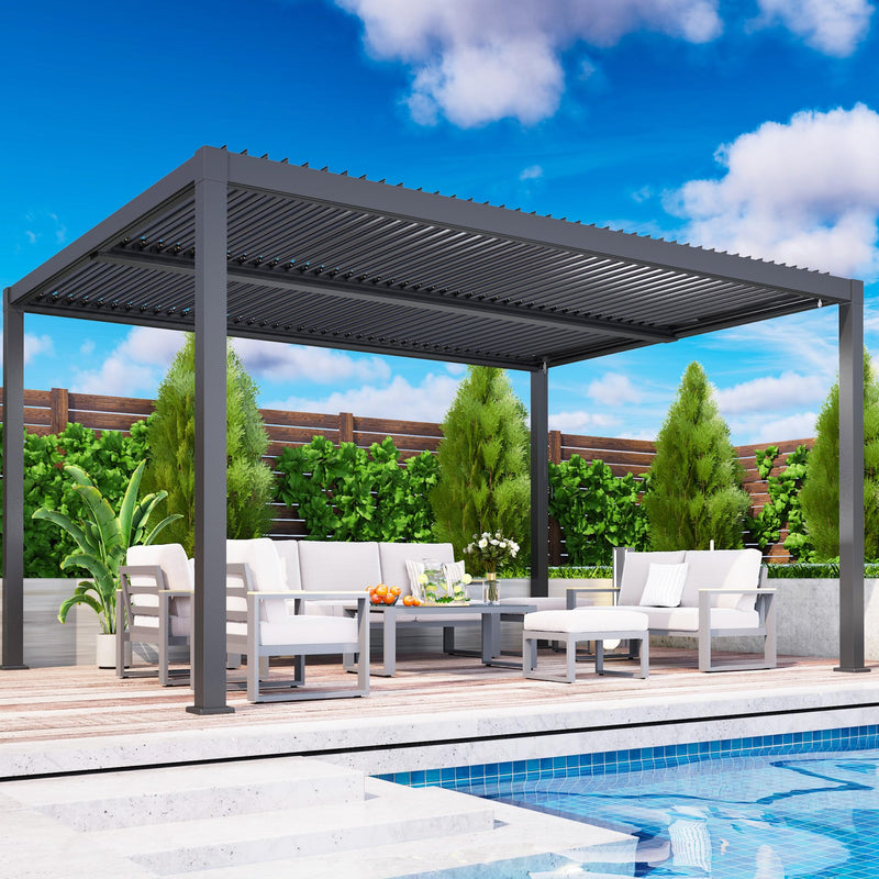 RoyalCraft Adjustable Louvered, Heavy-Duty Aluminum Outdoor Pergola, Metal Hardtop Pergola with Adjustable Roof for Patio, Deck, Garden, Yard (Black, 12'x16')