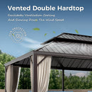 MIXPATIO 14' x 20' Hardtop Gazebo, Galvanized Steel Metal Double Roof Gazebo, Permanent Outdoor Metal Pavilion with Curtain and Netting for Deck, Backyard, Patio, Lawns