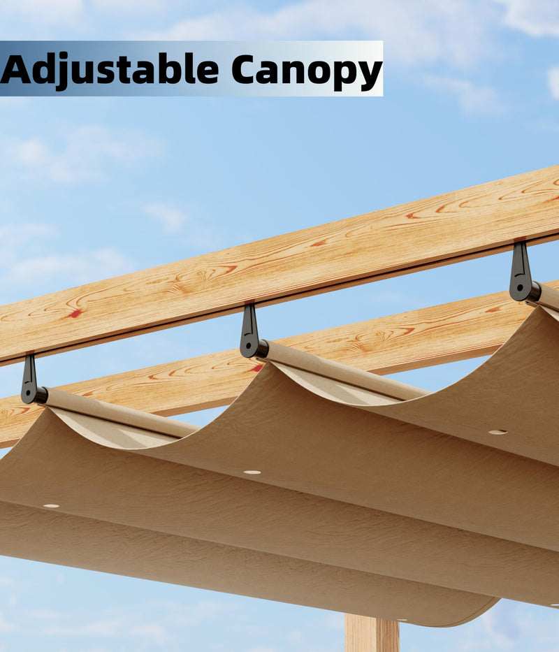 GarveeLife 10 x 13 Ft Wood-Grain Aluminum Pergola Outdoor Pergola with Retractable Canopy Sun Shade Shelter for Garden, Patio, Backyard, Deck - Khaki