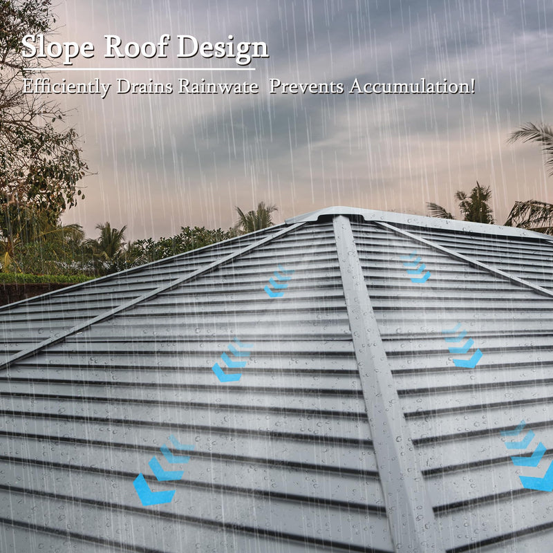 Domi 12x14FT Outdoor Sunroom, Galvanized Steel Hardtop Enclose Gazebo Sloping Roof, All Weather Aluminum Solarium Screen House for Patio Deck Backyard with Lockable Door, Moveable PVC Screen