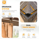 YOLENY 12' x 14' Hardtop Gazebo, Galvanized Steel Metal Double Roof Aluminum Frame Gazebo with Curtain and Netting, Permanent Pavilion Pergola for Outdoor, Patio, Garden, Lawn, Pool Side, Brown