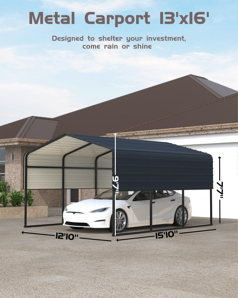 13' x 16' x 10' Metal Carport Heavy Duty, 27 Ga. Steel Roof and 18 Ga. Reinforced Frame, Permanent Shed for Agricultural Machinery, Carport for Cars, Boats, Trucks, and Tractors, N.W. 460 lbs