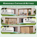 Domi 10x14FT Lean to Gazebo with Gutters, Outdoor Wall Mounted Pergola Hardtop with Galvanized Steel Sloping Roof, Patio Metal Canopy with Curtains and Nettings, Outside Awning for Backyard, Garden