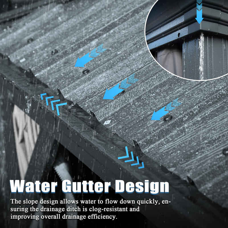 Domi 14x20FT Outdoor Gazebo, Hardtop Gazebo with Galvanized Steel Double Roof, Metal Gazebos with Drainage System Patio Pergola for Patio Deck Backyard,Curtain and Netting,Gray