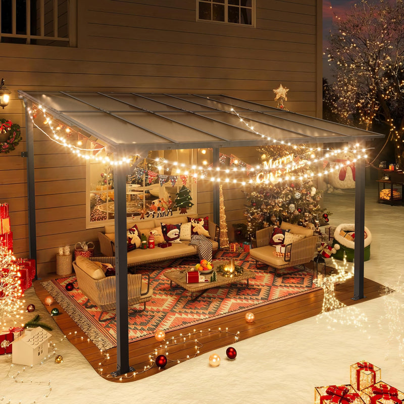 Inbruce Wall Gazebo 10’ x 12’with Dewatering Hole, Large Hard Top Gazebos Pergola with Sloped Roof, Outdoor Gazebo Canopy Awnings for Deck, Backyard, Garden and Porch