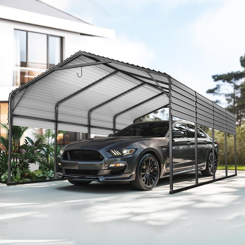 Mars Explo 12x20FT Heavy Duty Metal Carport Kit, Galvanized Permanent Shelter for Pickup Trucks, Tractors, RVs - Extra Sturdy Frame with Enhanced Anchoring System & Snow Load Capacity