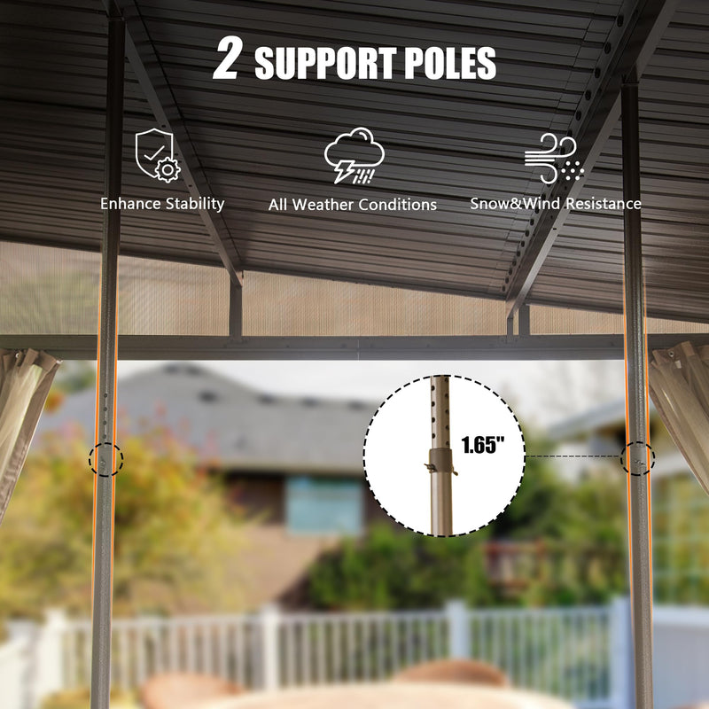 Domi 12' x 20' Lean to Gazebo with Aluminum Frame, Wall Mounted Gazebo Hardtop Galvanized Steel Sloping Roof with Curtains and Netting for Patio Deck Backyard Lawn Party…