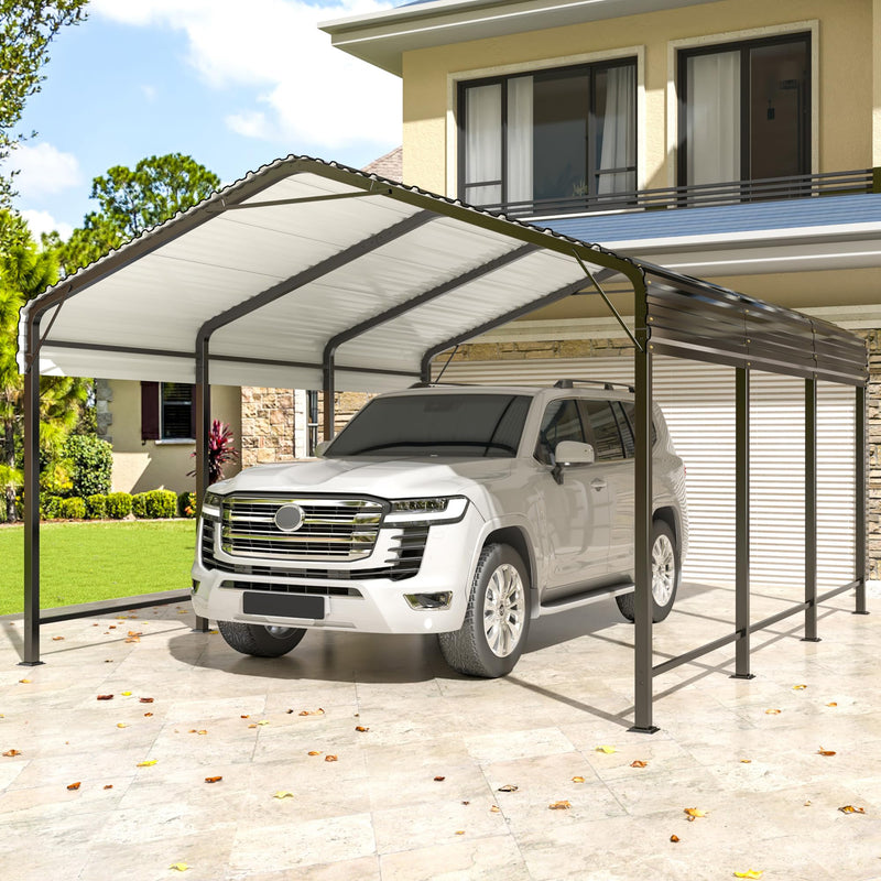 VIWAT Carport 10x15 FT Metal Carport with Enhanced Base Outdoor Heavy Duty Garage Galvanized Car Shelter for Pickup, Boat, Car and Tractors