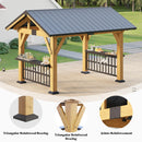 AMERLIFE Solid Wood Gazebo, Hardtop Gazebo with Metal Steel Gable Roof with Guest House for Garden, Porch, Patio, Black + Natural Wood (9 x10FT)