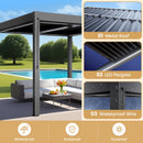 Greesum 10x10FT Outdoor Aluminum Pergola, Electric Adjustable Louvered Pergola with LED Lights and Gutter System, Metal Gazebo for Patio, Deck, Garden, Yard, Black