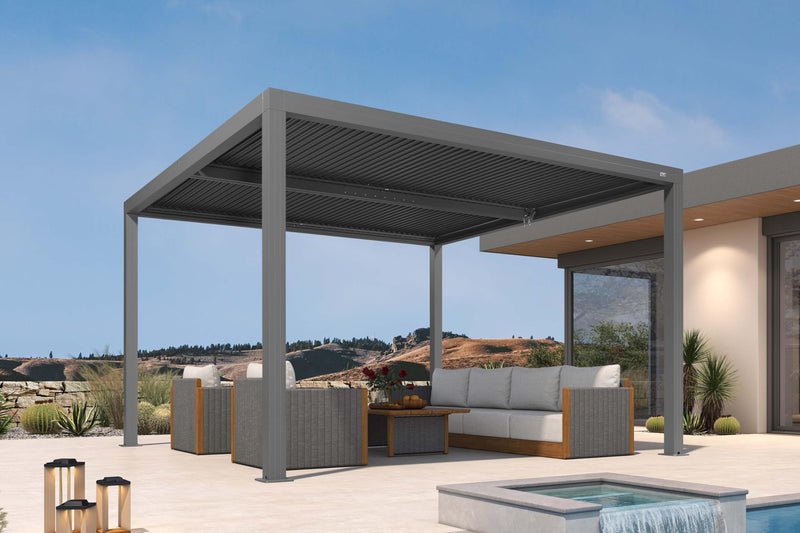 PURPLE LEAF Louvered Pergola 12' x 12' Outdoor Full Aluminum Pergola with Adjustable Rainproof Roof Modern Retractable Patio Hardtop Gazebo for Deck Backyard Garden Slate Grey