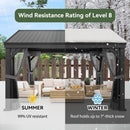 Aoxun 10' X 12' Hardtop Gazebo, Aluminum Outdoor Gazebo with Galvanized Steel Gable Roof Canopy, Patio Permanent Metal Pavilion with Netting, for Garden, Backyard, Deck