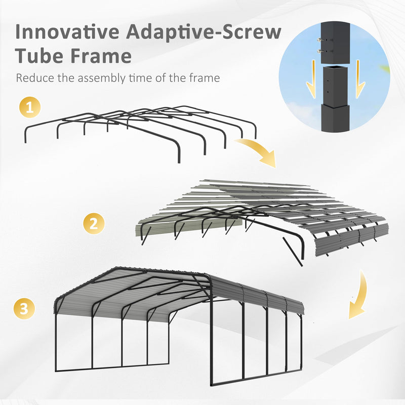 VEIKOU 20'x20' Carport, Heavy Duty Metal Carport with Alloy Steel Roof, Car Port Shelter with Innovative Assembly Structure Metal Car Port Kits for Car, Boat, Truck