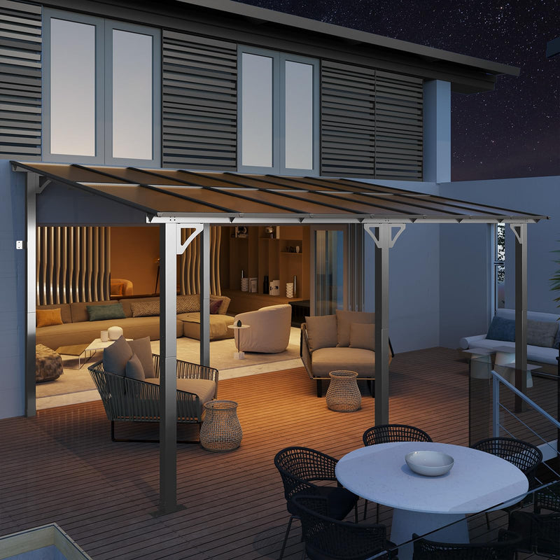 Arlopu 10'x 14' Gazebo Pergola, Outdoor Aluminum Lean to Hard Top with Sloped Roof, Large Wall-Mounted Heavy Duty Awnings for Patio, Garden, Decks, Backyard and More