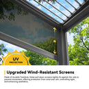 MELLCOM Louvered Pergola with Screen 10x13, Wall-Mounted Adjustable Pergola, Lean to Aluminum Gazebo with 3 Pull-Down Screen Sides and Adjustable Roof for Backyard, Dark Gray