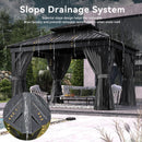 Aoxun 10' X 12' Hardtop Gazebo, Aluminum Outdoor Gazebo with Galvanized Steel Double Roof Canopy, Permanent Metal Pavilion with Privacy Curtain and Netting, for Garden, Backyard, Square Foundation