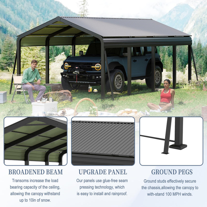 12x20 FT Metal Carport, Heavy Duty Car Port Canopy with Galvanized Steel Roof & Frame, Large Metal Carport Kit, Outdoor Car Garage, Steel Car Shelter for Car, Boat, Truck, Dark Gray