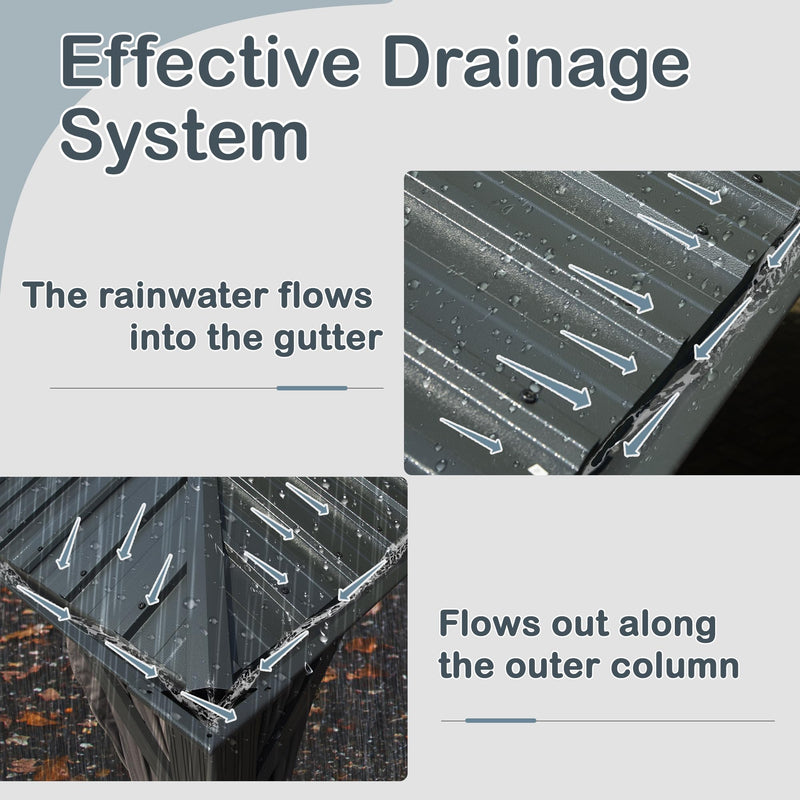 Domi 10x14FT Hardtop Gazebo, Permanent Outdoor Gazebo with Galvanized Steel Double Roof and Aluminum Frame, Curtain and Netting, Pavilion Gazebo for Patio Deck Garden, Grey