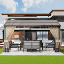 ASJMR 10x14FT Gazebo, Hardtop Wall Mounted Gazebo with Sloping Sun Panel Roof, Awnings for Patio with Metal Frame, Double Curtains for Garden, Lawn, Backyard Deck, Sand