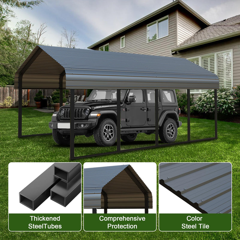 RITERYIFER Metal Carports 10x20 FT Heavy Duty RV Carport Canopy Kits for Garage,Aluminum Car Ports with Steel Shelter Frame Cover for Car or Boats