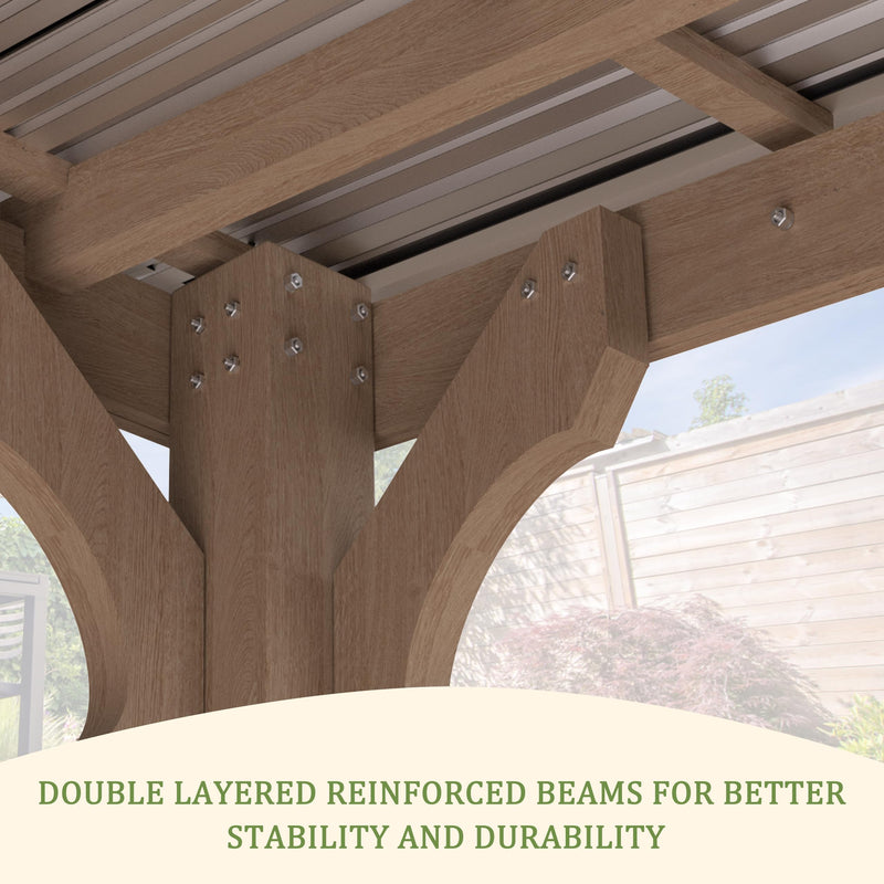 VEIKOU 10x20FT Outdoor Patio Gazebo with 5.5" Width Wood Posts, BBQ Backyard Shelter with Cedar Frame, Grill Gazebo with Sloping Steel Roof Design for Barbecue, Deck, Garden, Light Mocha Brown