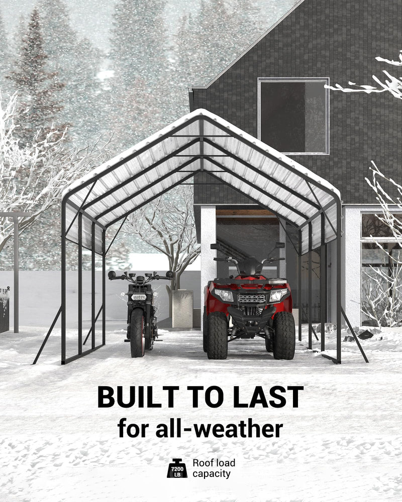 13 X 16 FT Metal Carport, Heavy Duty Carport Reinforced Frame and Steel Roof, All-Weather Shelter for Pickups, Boats, Cars, and Tractors