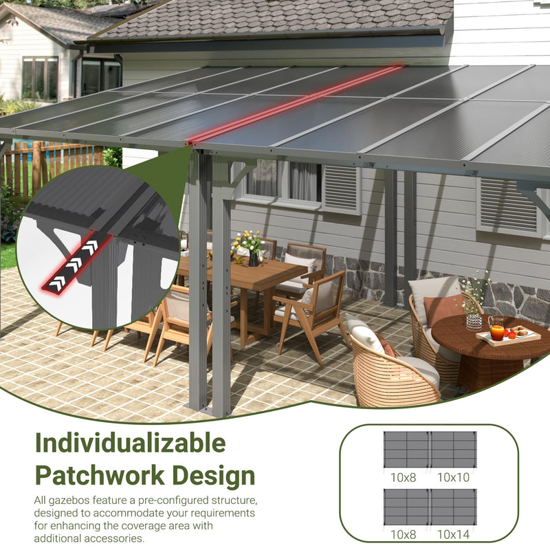 VIWAT 10x14 FT Gazebo, Splicable Pergola with Aluminum Frame, Gazebos on Clearance, Wall Mounted Gazebo & Pergola, Awnings for Patio, for Backyard, Deck, Gray