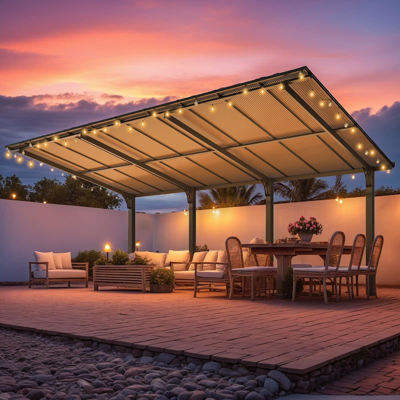 AECOJOY 20' x 10' Outdoo Gazebo for Patio, Large 10x20 Pergola Carport, Freestanding Lean to Hard Top Gazebo Shelter Pergolas and Gazebos Clearance with Roof, Wall-Mounted Heavy Duty Awnings for Patio