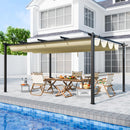EBE 12'x16' Outdoor Pergola, Metal Patio Pergolas, Heavy Duty Retractable Awning Pergola Sun Shade Canopy for Decks, Gardens and Backyards, Beige