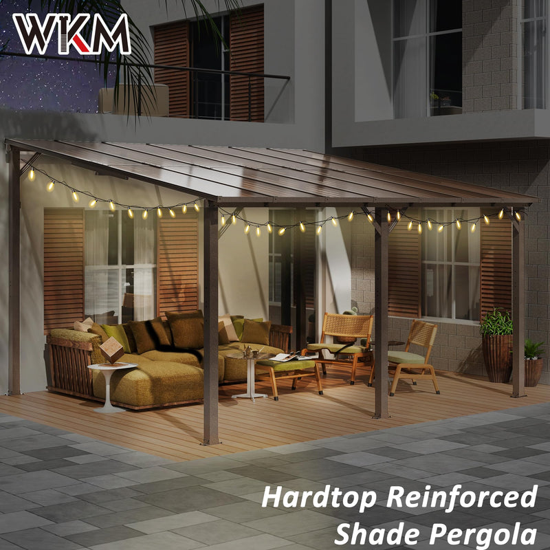 WKM 10x14 FT Wall Mounted Gazebo, Lean to Gazebo Hard Top, Decks, Porch and Backyard