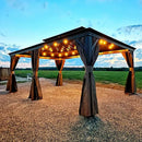 Domi Hardtop Gazebo 12x20FT, Outdoor Gazebo with Galvanized Steel Double Roof, Aluminum Frame, Built-in Gutter System, Curtain and Netting, Metal Gazebo Pavilion for Patio Deck Garden, Brown