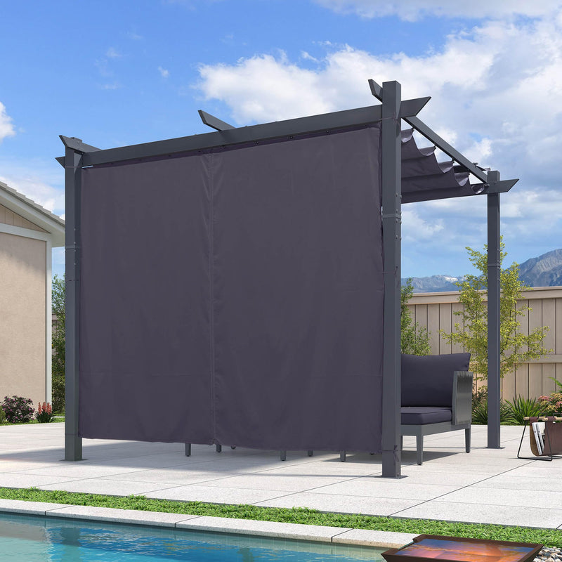 PURPLE LEAF 10' x 10' Pergola with Curtains Outdoor Retractable Pergola Patio Metal Shelter for Garden Porch Pavilion Dark Gray Frame Gazebo Modern Yard Grill Pergolas with Shade Canopy Navy Blue
