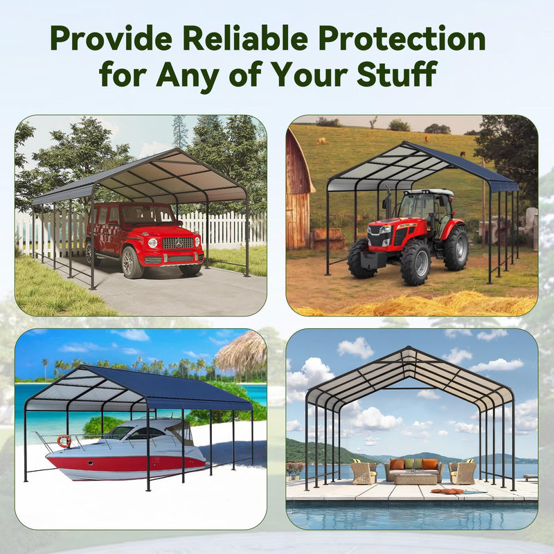GRAVFORCE 12x20 FT Metal Carport, Heavy Duty Carports Canopy with Galvanized Steel Frame and Roof, Outdoor Garage Car Shed for Pickup, Boat, Cars and Tractors