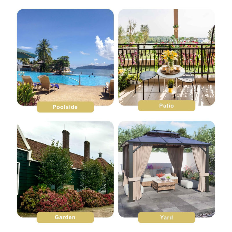 SOLUMIA 10’x12’ Hardtop Gazebo, Double Roof Patio Pergola with Polycarbonate Panels, Aluminum Frame, Outdoor Canopy with Netting for Backyard, Garden, and Deck – Durable & UV-Resistant