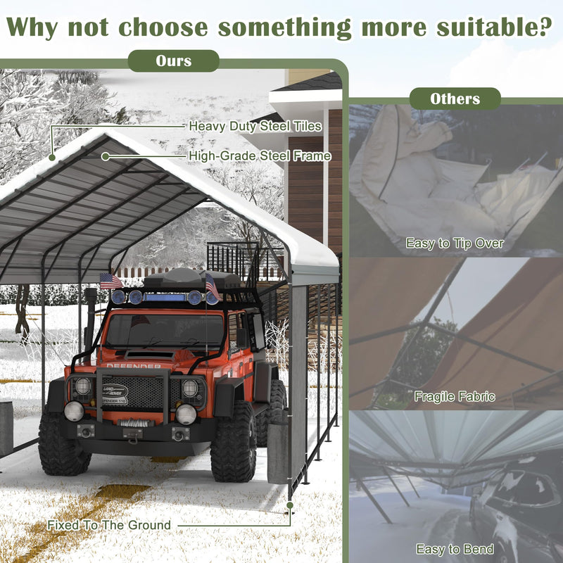 Prime Garden 10'x20'x10' Metal Carport, Heavy Duty Car Port with Enhanced Base Garage, Thickened Outdoor Galvanized Car Shelter for Car, Boats and Truck