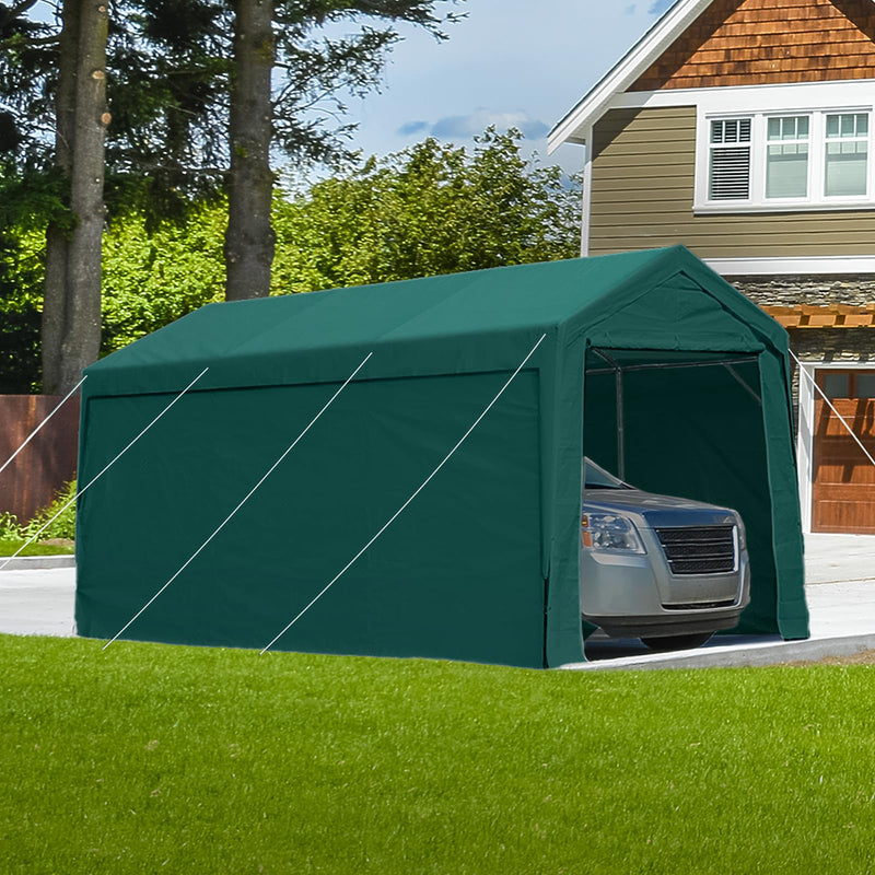 PEAKTOP OUTDOOR 12x20 ft Heavy Duty Carport with Removable Sidewalls, Portable Car Canopy, Garage Tent, Boat Shelter with Reinforced Triangular Beams, Green