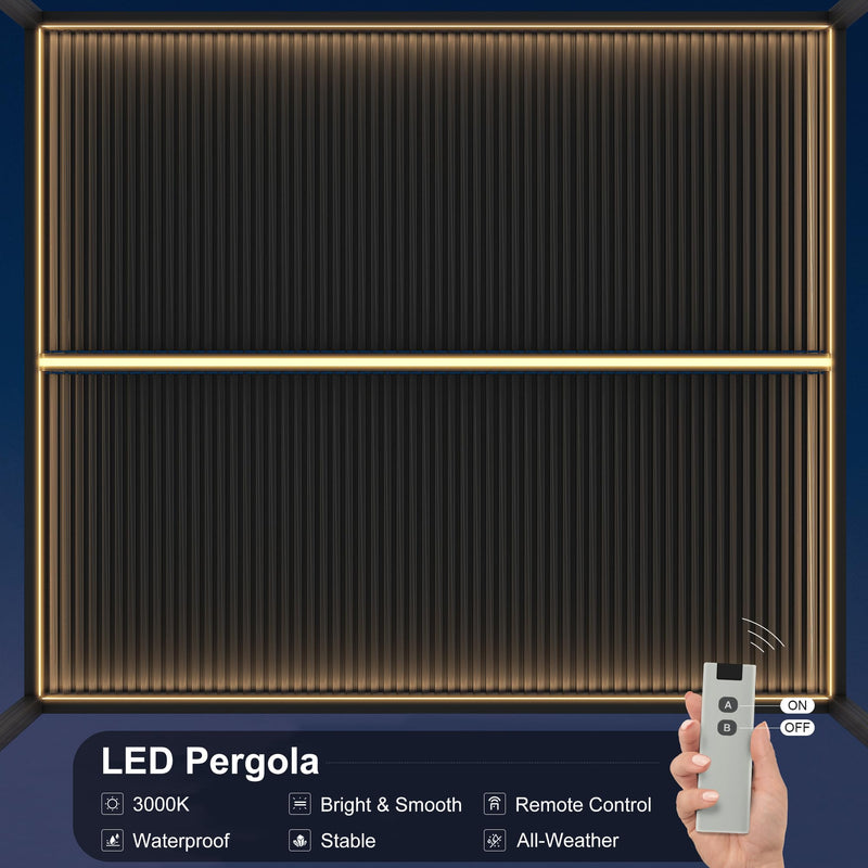 PURPLE LEAF LED Louvered Pergola 11'x 14' Full Aluminum Frame and Adjustable Roof Integrated Strip Lights for Outdoor Deck Garden Patio Gray Hardtop Gazebo Pergola