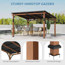 LUE BONA 12x14 ft Hardtop Gazebo, Lean to Gazebo Outdoor Pergola with Wood-Like Aluminum Frame and Metal Roof, Outdoor Permanent Galvanized Steel Pavilion for Deck, Patio, Backyard